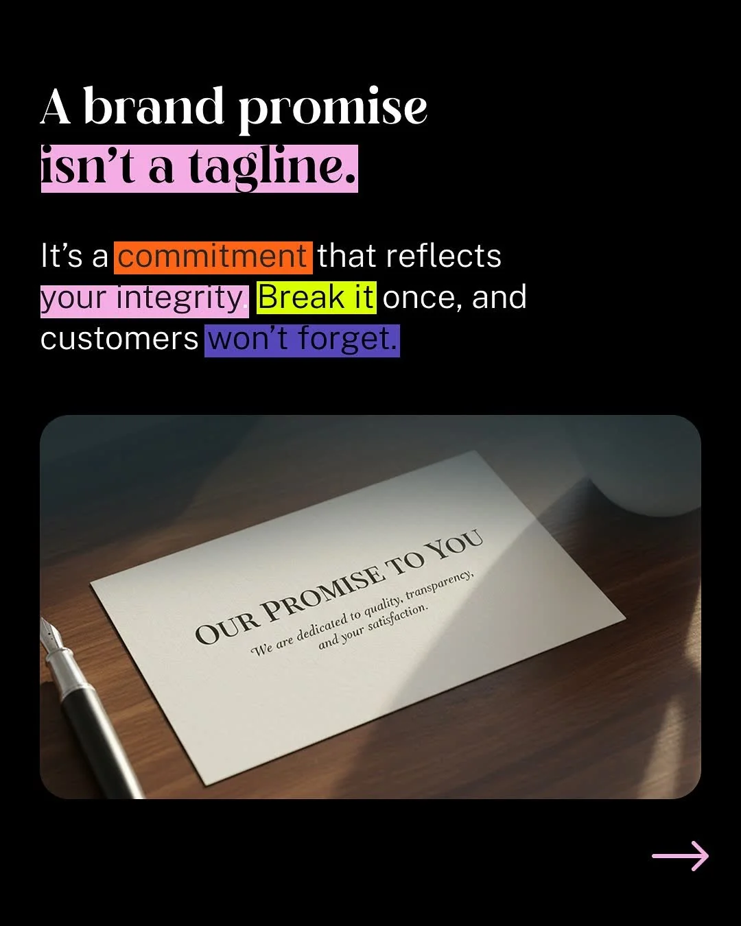 A brand promise isn't a tagline — it's a debt — original Instagram carousel, slide 4 of 17